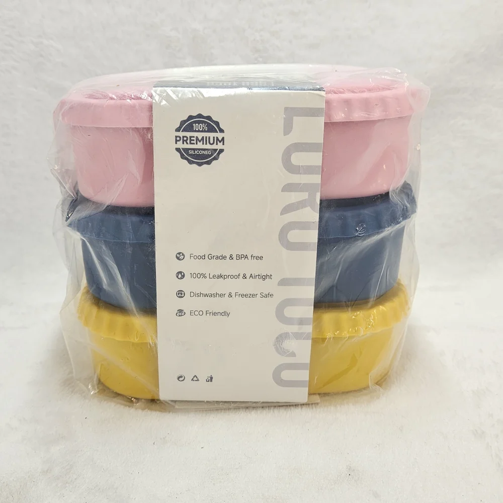 3 Pack Silicone Snack Containers w Lids 8oz Double Compartment BPA Free